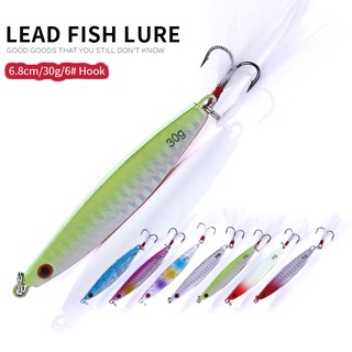 Hengjia 7pcs เหยื่อตกปลาปลอม 6.8cm 30g เหยื่อตกปลา ประมง เหยื่อล่อปลา Lead Fishing Bait with Feather Hook