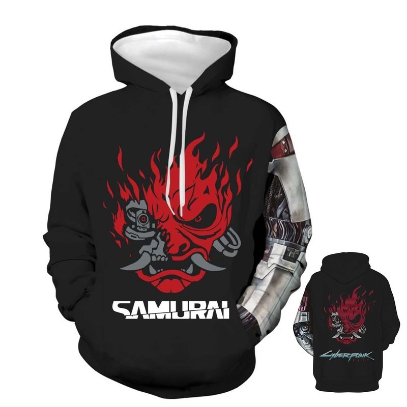 ใหม่ Cyberpunk 2077 Hoodie Samurai Theme Hooded เสื้อกันหนาวผู้ชาย