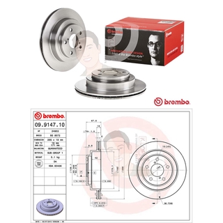 09 9147 10 จานเบรค ล้อ R (ยี่ห้อ BREMBO) รุ่น Std SUBARU Impreza GC ปี 1992-&gt;