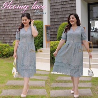 Gloomy lace Dress’เดรสลูกไม้สีเทาอมฟ้า