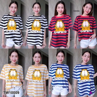 เสื้อยืดแขนสั้นลายริ้วพิมพ์ลายการ์ตูน TW10009