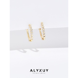 Alyxuy ต่างหูห่วง ชุบทอง 14k ประดับเพทาย 8 มม. 1 คู่