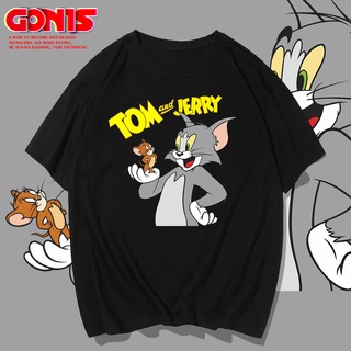 เสื้อยืดแขนสั้น ผ้าฝ้ายแท้ พิมพ์ลายการ์ตูนแมว และหนู Tom Jerry ทรงหลวม แฟชั่นฤดูร้อน สําหรับผู้ชาย และผู้หญิง 230 กรัม