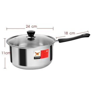 หม้อด้ามสแตนเลส มีฝาปิด ขนาด24 cm. มีด้ามจับ KP-824