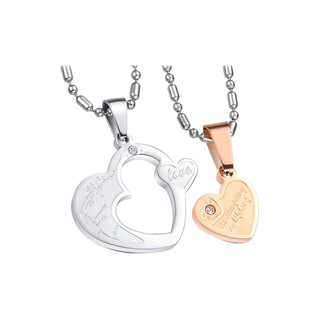 TANITTgemsสร้อยคอคู่รักประดับจี้รูปหัวใจทูโทน - Silver/Rose Gold
