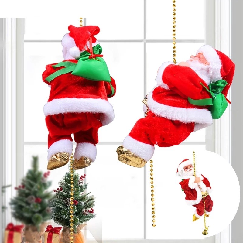 [ผลิตภัณฑ์คริสต์มาส] ลูกปัดไฟฟ้าซานตาคลอสพร้อมเพลงสําหรับปีนเขาตกแต่งต้นคริสต์มาส 1ชุด