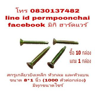 สกรูยิงเหล็ก 8*1 นิ้ว หัวแบนและหัวกลม(ขายยกกล่อง)มีทุกขนาดไซร์