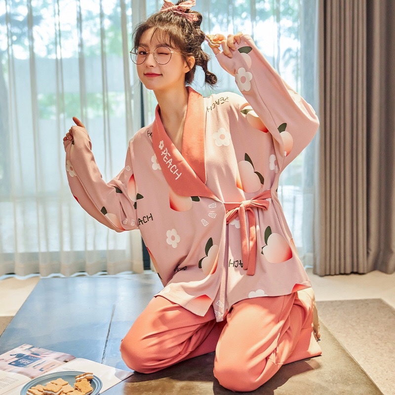 พร้อมส่ง 𝙋𝙀𝘼𝘾𝙃 𝙆𝙞𝙢𝙤𝙣𝙤 กิโมโนลายลูกพีช ชุดนอนชุดอยู่บ้าน น่ารักกกก คาวาอี้ งานสวยยย พร้อมส่ง