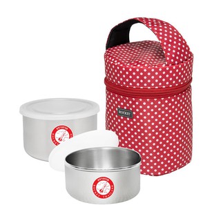 🔥The Best!! ชุดกล่องอาหาร+กระเป๋า ROCKET SMILE สีแดง ภาชนะใส่อาหาร FOOD CONTAINER SET WITH BAG ROCKET SMILE RED