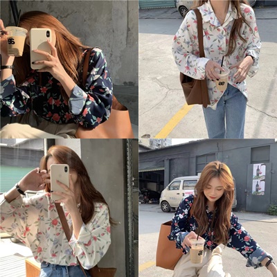 🔅สินค้าพร้อมส่ง🔅เสื้อเชิตผู้หญิงแฟชั่น ลายดอกกุหลาบแฟชั่นพร้อมส่ง XMM33