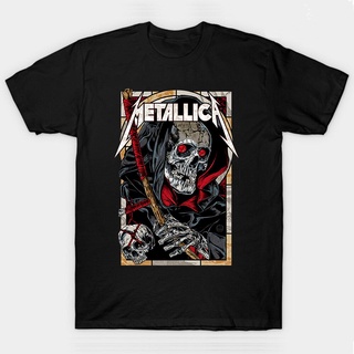 คอลูกเรือเสื้อยืดท็อปส์ พิมพ์ลาย Metallica Death Reaper สําหรับผู้ชายS-5XL