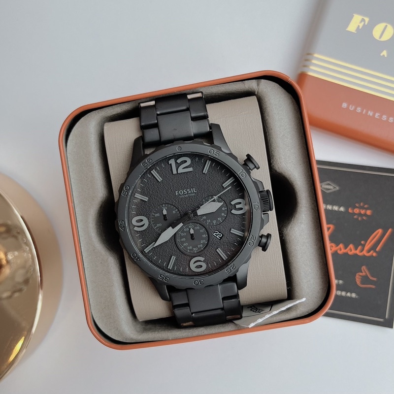 👑ผ่อน0%~แท้100%👑 นาฬิกาข้อมือ FOSSIL JR1401 Nate Chronograph Black Stainless Steel Watch