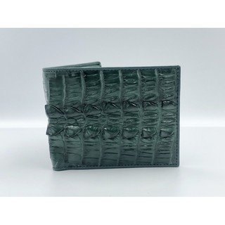 กระเป๋าสตางค์ สีเขียว หนังจระเข้แท้ เย็บขอบ ส่วนหางจระเข้ตัวเล็ก หนังแท้ Crocodile skin wallet สวย ดูดี ใช้ทน