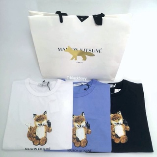 เสื้อยืดผ้าฝ้ายแท้Maison Kitsune ALL RIGHT FOX PRINT CLIC T-SHIRTS-3XL