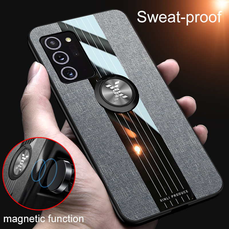 Samsung Galaxy Note 20 Ultra Note 10 Plus Note 9 8 Case Magnetic Finger Ring Holder Cloth Hard Cover Soft Frame Cloth เคสโทรศัพท์กันกระแทก