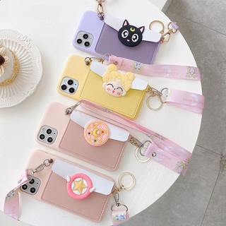 Samsung Galaxy s22 S21 Ultra S20 Plus S20fe S20 Fe Note20 Note10 Pro Note9 S20+ S20plus S21ultra S20ultra Note 20 10 9 8 Color Cute Cartoon Card Pocket Wallet With Lanyard Soft Phone Case Cover