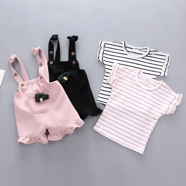 เสื้อผ้าเด็กผู้หญิง ชุดแฟชั่นเด็ก🐰 กางเกงส์สายรัด ชุดเอี๊ยม เนื้อผ้าดี เสื้อ＋กางเกงใส่น่ารักมากค่ะ (ไซส์80-120cm）PFS0064 รูปที่ 2