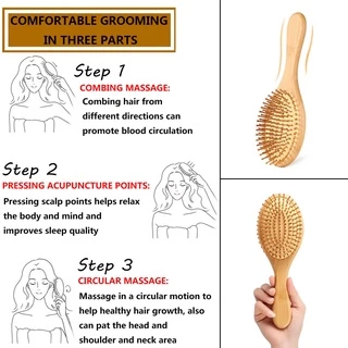 💇 หวีไม้ ธรรมชาติ นวดศีรษะ ผมตรง ป้องกันไฟฟ้าสถิตย์ ลดผมร่วง ช่วยให้ผมเงางาม แก้ผมพันกัน มีรูระบายอากาศ