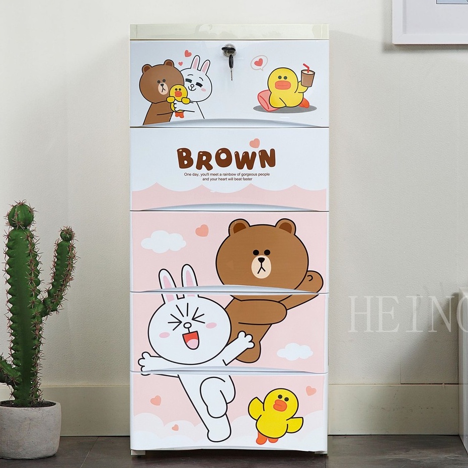 HEINOเพิ่มหนากว้าง38cmลิ้นชักเก็บของลายการ์ตูนตู้เสื้อผ้าเก็บของ แบบ5ลาย ล็อคได้  ไม่มีกลิ่น ปลอดสารพิษ5/4/3ชั้น