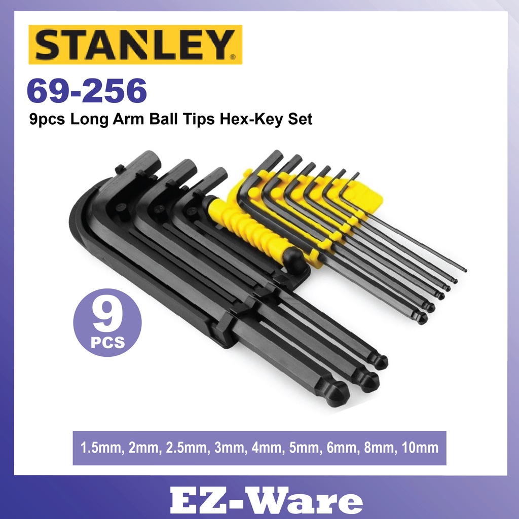 STANLEY 9 ชิ้น Long Arm Ball Tips Hex-Key Set / HEX KEY SET / ALLEN KEY SET (MM)(69-256)