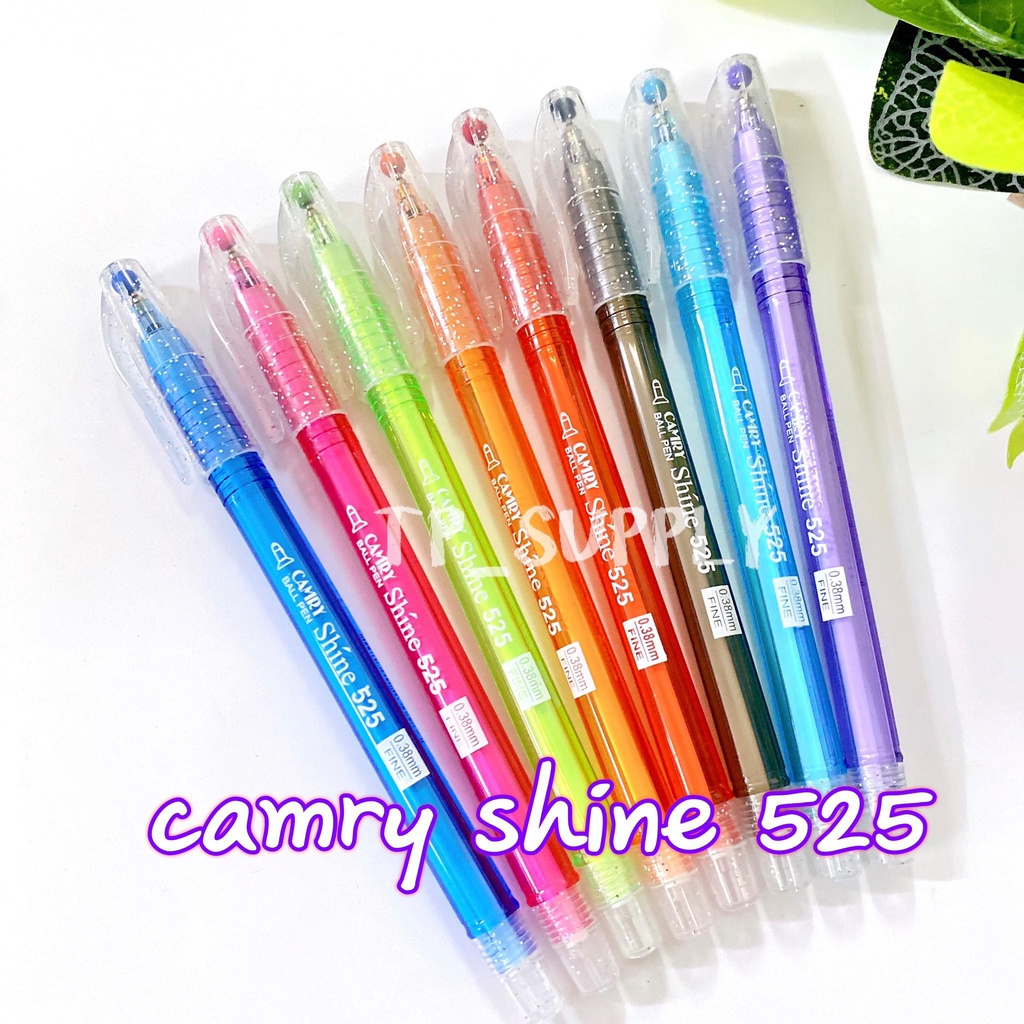 ปากกากึ่งเจล Camry Shine 525 0.38 มม. สีน้ำเงิน แดง ลูกลื่น ปากกาลูกลื่นแคมรี่ ฝากากเพชร