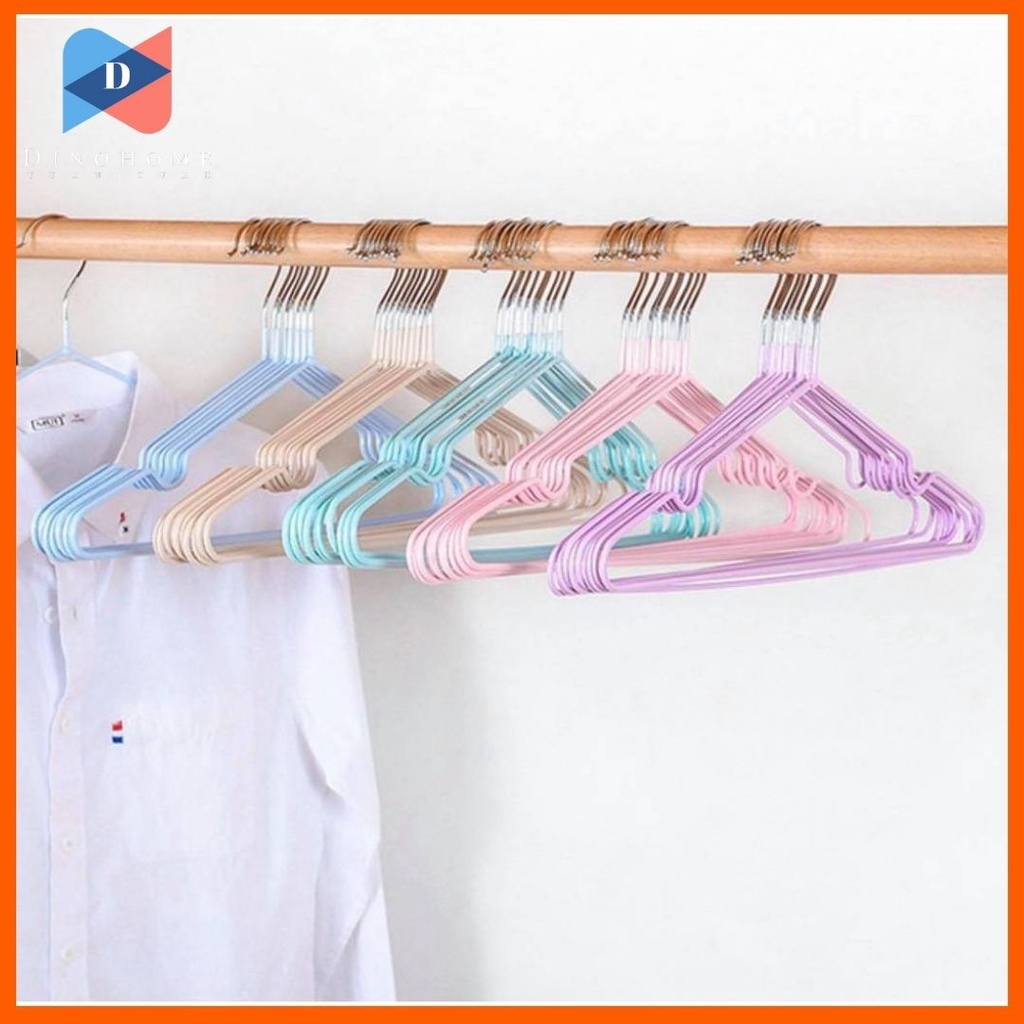 ⭐️ขายปลีก/ส่ง⭐️ไม้แขวนเสื้อ แพค10ชิ้น สแตนเลสเคลือบPVC #F-0021