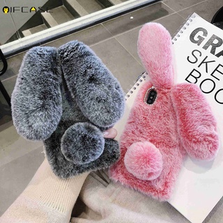 OPPO Reno 6 Pro 5Z 5 Lite Find X3 Pro A95 5G Phone Case Hairy Plush Rabbit Winter Warm Cute Cartoon Gray Pink Soft TPU Casing Cases Case Cover