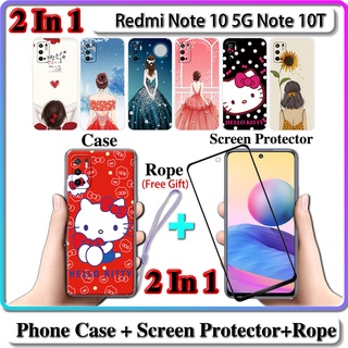 2 IN 1 เคส Redmi Note 10 5G Note 10T เคส พร้อมกระจกนิรภัยโค้ง ป้องกันหน้าจอเซรามิค สําหรับเด็กผู้หญิง และคิตตี้