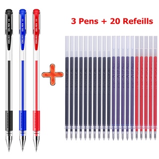 Deli 3 ปากกาเจล + 20 ปากกาหมึกเจล ชุด 0.5 มม. สีดํา น้ําเงิน แดง หมึกกระสุน ปลายวารสาร เขียน อุปกรณ์การเรียน เครื่องเขียน