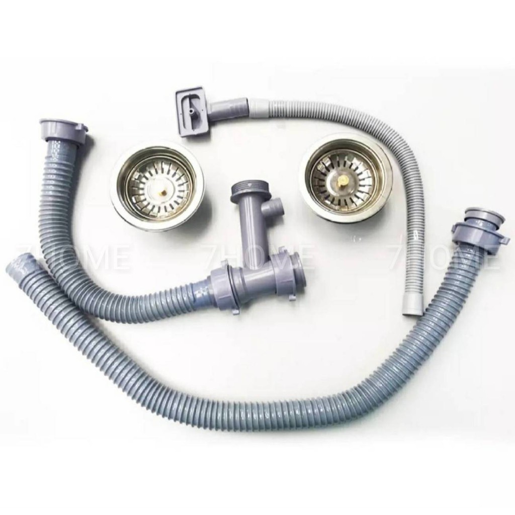 [7 HOME] ชุดสะดืออ่างซิงค์ 2 หลุมล้างจานมีรูน้ำล้นสแตนเลสแท้ - รูปที่ 2