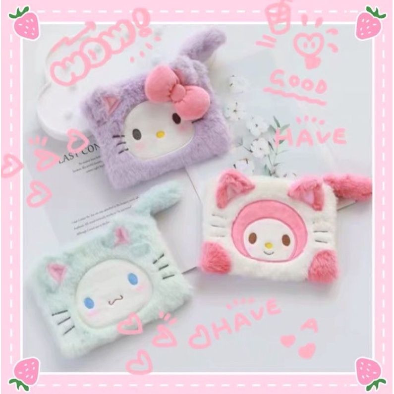 ALL Sanrio Character Plush Pouch Cosmetics Pouch Make Up Bag (Cinnamonroll, Hello Kitty, My Melody)