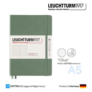 Leuchtturm1917 Medium (A5) "Olive" Dotted Hardcover Notebook - สมุดโน๊ต Leuchtturm A5 ปกแข็ง ลายจุด สีโอลีฟ