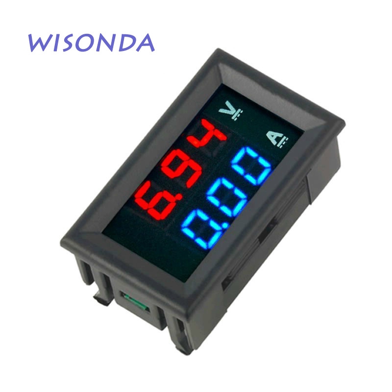 Wisonda โวลต์มิเตอร์ดิจิทัล DC 0-100V 10A LED 0.28 นิ้ว สีแดง สีฟ้า 1 ชิ้น