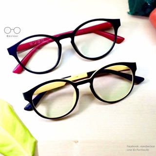 แว่นพร้อมเลนส์กรองแสงสีฟ้ามีค่าสายตา ทรง : หยดน้ำ สี : ทูโทน