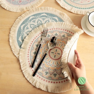 พร้อมส่ง! ผ้ารองจาน รองถ้วย Placemat สไตล์นอร์ดิก มินิมอล ลายน่ารัก ลายแมนดาลา ทรงกลม