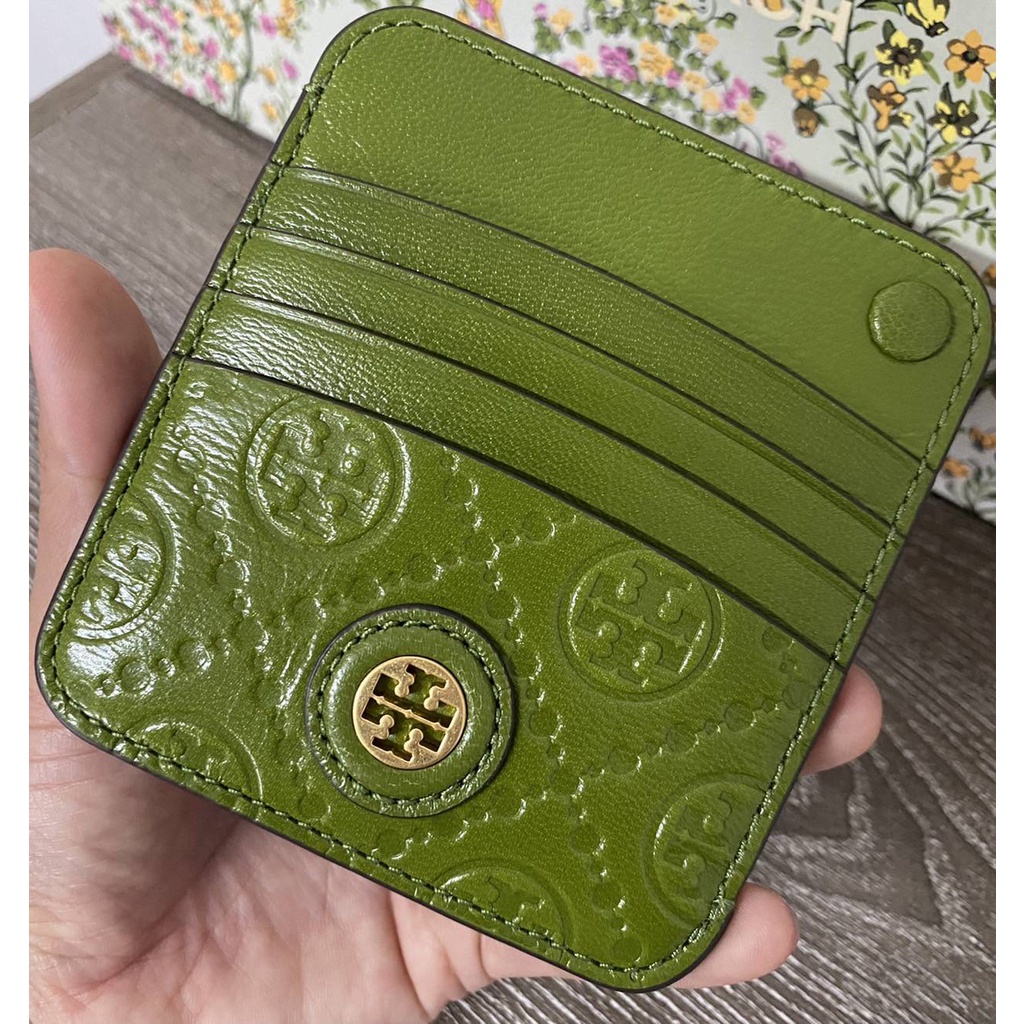 พร้อมส่ง 🔥Sale 3599🔥งาน Shop กระเป๋าใส่บัตร Tory Burch T Monogram Leather card case สีเขียว รับทรัพย์ตลอดชาติ