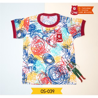 เสื้อเด็ก  ลายเส้นหลากสีคอแดง OS-039