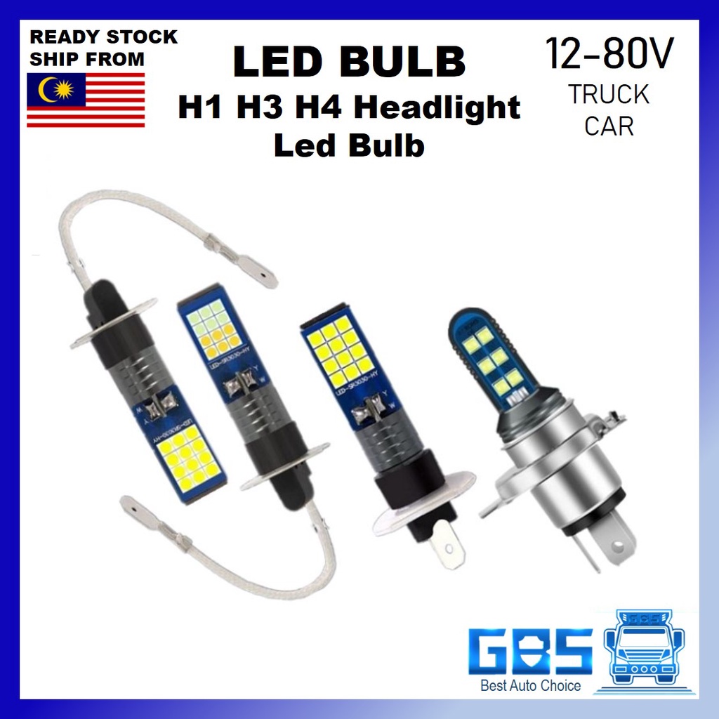GBS Led H1, H3, H4 หลอดไฟ Led SMD3030 สีเหลืองสีขาว 8-80V Led หมอกไฟหน้า Lampu กันชน LED SMD H3 Kuni