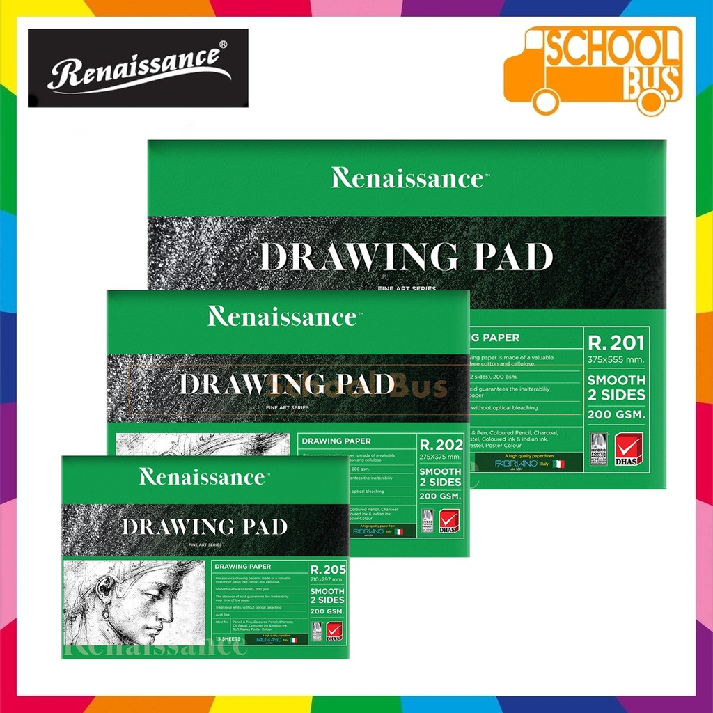 สมุดวาดเขียน สมุดวาดรูป เรนาซองซ์ Renaissance R-201 R-202 R-205 R-208 ผิวเรียบ 200 แกรม Drawing Pad