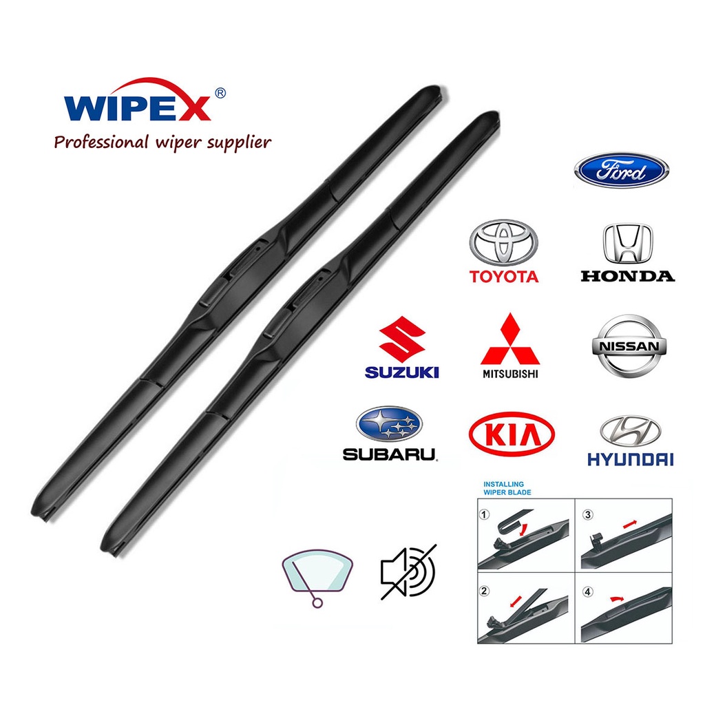 Wipex ใบปัดน้ําฝนกระจกหน้ารถยนต์ แบบตะขอตัว U ขนาด 14/16/17/18/19/20/21/22/24/26 นิ้ว
