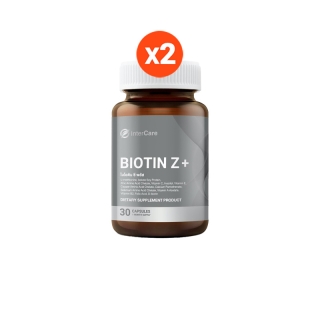 แพ็คคู่ InterCare Biotin+Z ไบโอติน พลัส ซี บำรุงรากผม กระตุ้นการเติบโตของเส้นผม ลดผมหลุดล่วง (2กระปุก60แคปซูล )