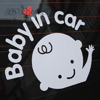 zhizhong  สติกเกอร์ติดรถ รูปเด็กทารก และตัวอักษร Baby In Car Waving Baby สำหรับติดกระจกหลังรถยนต์