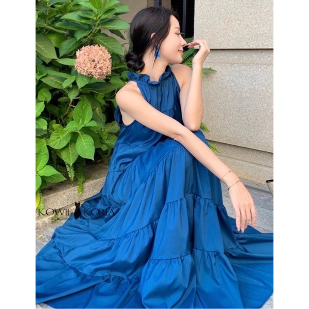 Kowie Korea ( 233 )  Dada เดรสยาวแต่งระบายสีน้ำเงิน