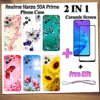 2 IN 1 Realme Narzo 50A Prime เคสโทรศัพท์ พร้อมกระจกนิรภัย เซรามิค ป้องกันหน้าจอ โค้ง ฟิล์มนิรภัย ผีเสื้อ