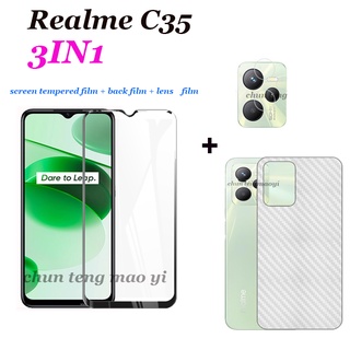 (3 In 1) ฟิล์มกระจกนิรภัยกันรอยหน้าจอ และเลนส์ และฟิล์มด้านหลัง สําหรับ Realme C35 C55 C33 Realme C25 C12 C30