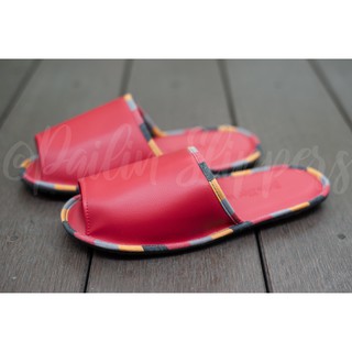 สลิปเปอร์หนังเทียม กุ๊นผ้าขาวม้า รองเท้าแตะใส่ในบ้าน ฟรีไซส์ slipper