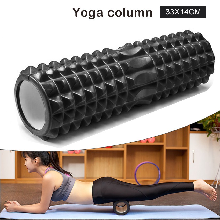 Yoga Foam Roller Massage สายรัด EOSM ฟิตเนสโยคะ สีดำ EVA Floating Point Yoga Foam Roller Physio Gym การออกกำลังกายการน