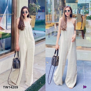 TW14209 จั๊มสูทขายาวสายผูกปรับระดับได้ แขนกุด มีกระเป๋าข้าง เนื้อผ้าลินินเนื้อผ้าดี ลุคหวานซ้อนเปรี้ยวทรงเป๊ะปัง