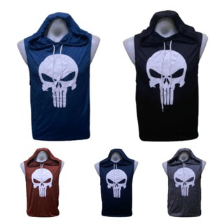 เสื้อฮู้ดแขนกุด เสื้อฮู้ดไม่มีแขน เสื้อฮู้ดมีหมวกแขนกุด เสื้อมีหมวก sleeveless hoodie Punisher ออกกำลังกายเสื้อยืด