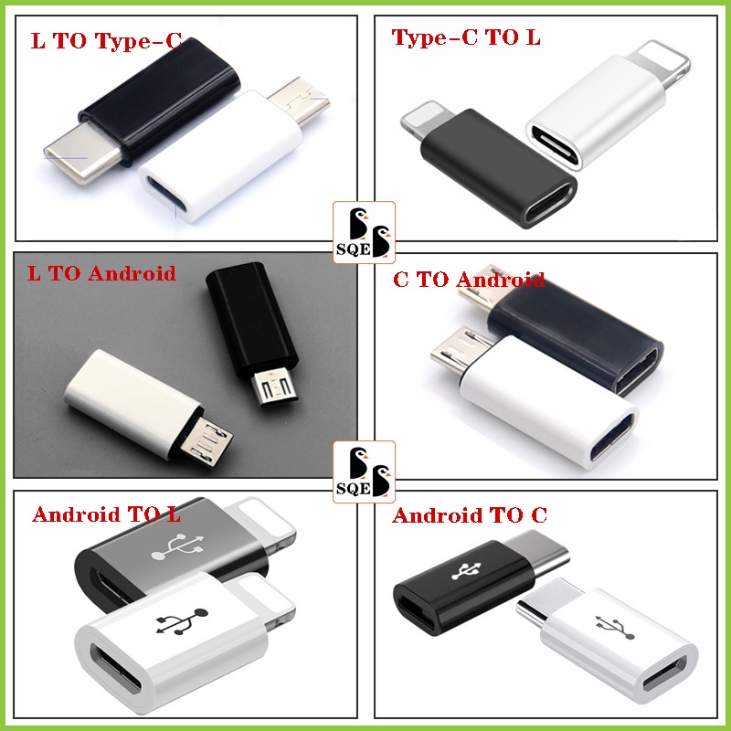 【12 รูปแบบ ABS】Type-C to Micro USB to Ligh to Type C to Micro อะแดปเตอร์ เข้ากันได้กับตัวแปลง Androi